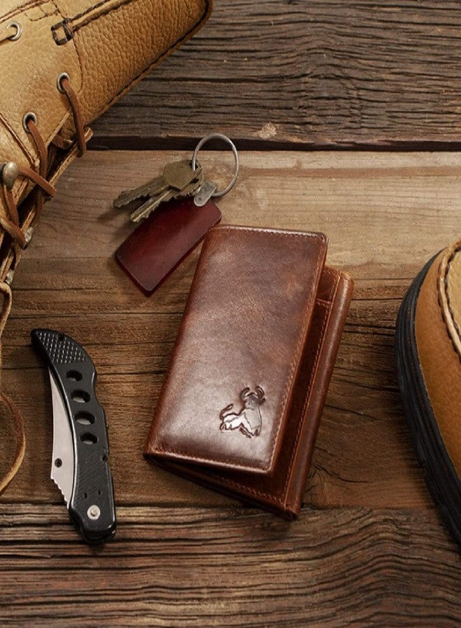 كونتاكتس محفظة كونتاكتس الرجالية من الجلد الطبيعي | محفظة مانعة لتقنية RFID للرجال | محفظة ثلاثية الطي | من 8 إلى 10 فتحات للبطاقات، بما في ذلك نافذتين لبطاقات الهوية (بني) - Image 3